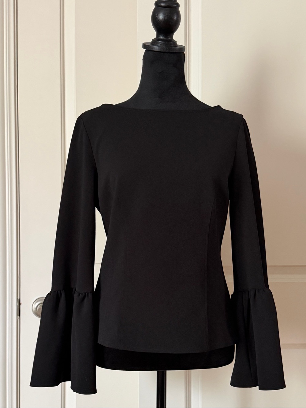 Tibi Black Bell-Sleeve Boatneck Blouse